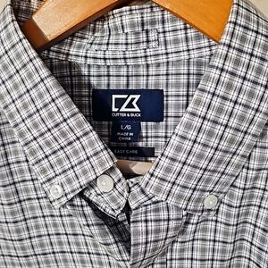 LARGE Cutter & Buck long sleeve button-up w/pocket Gray Plaid LIKE NEW! EZ care